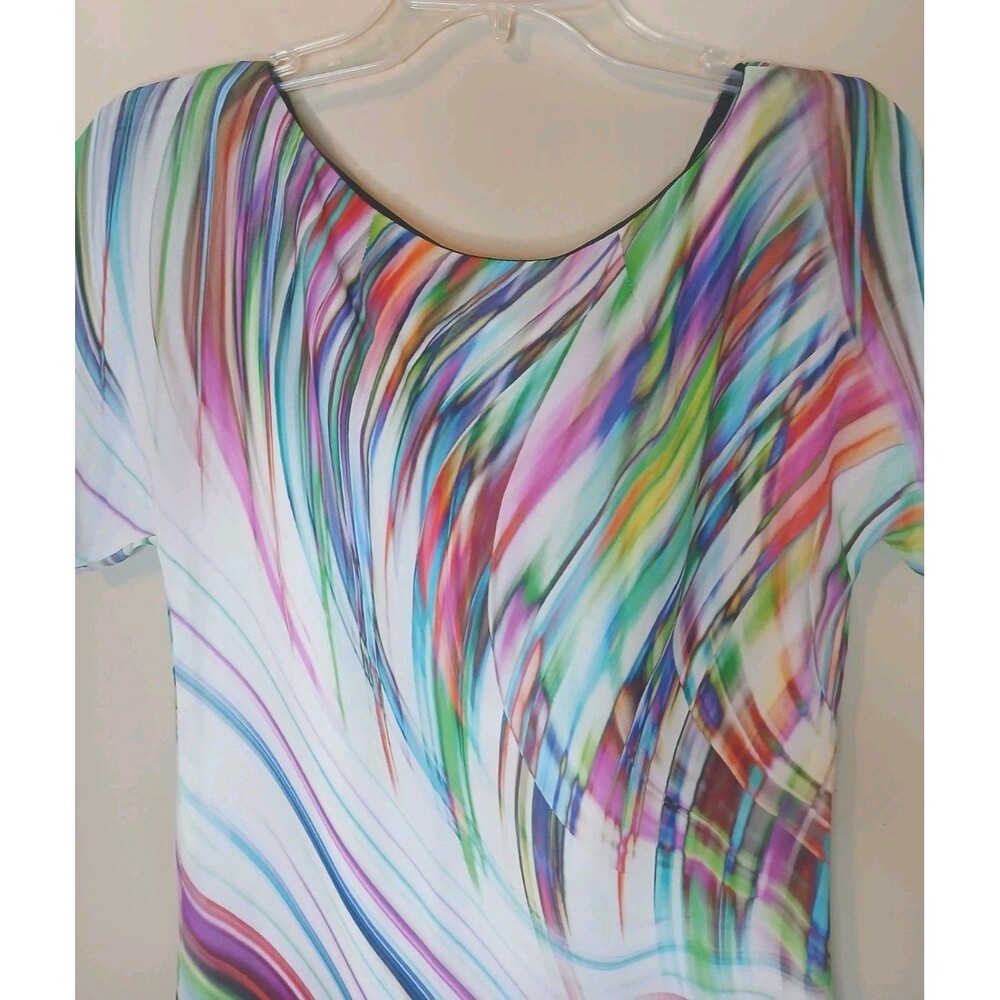 Milly Silk Dress Sz 8 Multicolor Shift Style Swirl Print w Rouched Side Hem $345 - Picture 7 of 15